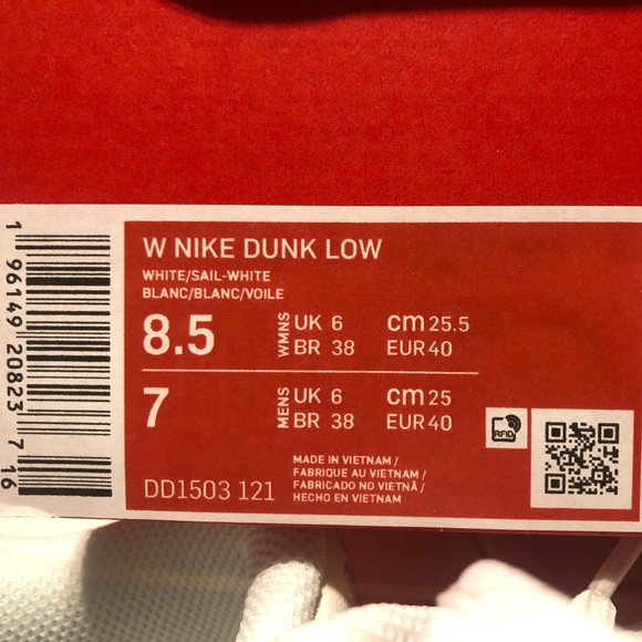 Nike Dunk Low women’s white/sail size 8.5 - Picture 7 of 7